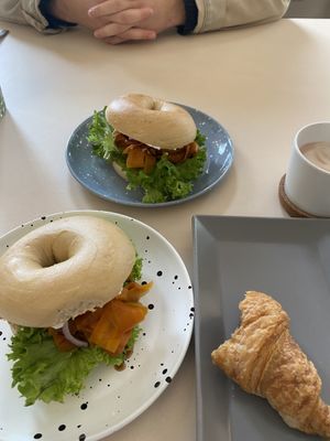 Salon Bagel, Chocolate Croissant, Hot Chocolate  at Plant Base in Berlin
