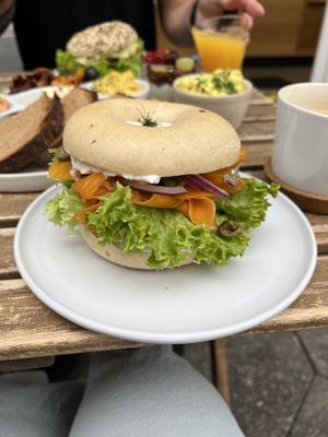 Salmon bagel   at Plant Base in Berlin
