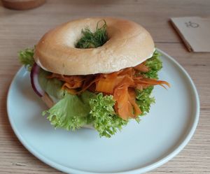 Salmon bagel at Plant Base in Berlin