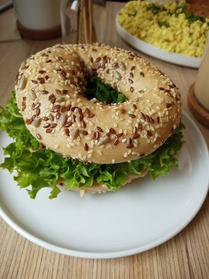 Hummus bagel at Plant Base in Berlin