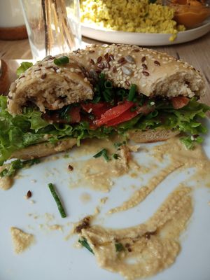 Hummus bagel at Plant Base in Berlin