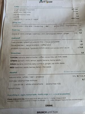 English menu at Plant Base in Berlin