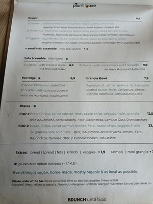 English menu at Plant Base in Berlin