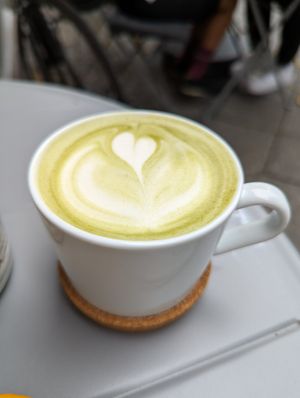 Matcha latte with oat milk at Plant Base in Berlin
