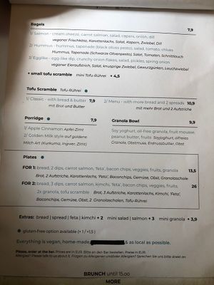 Menu   at Plant Base in Berlin