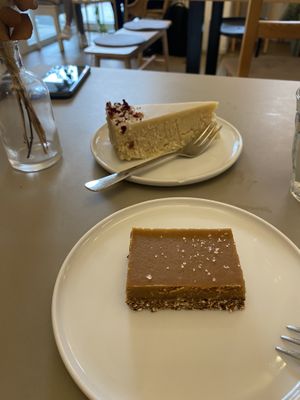 Salted caramel (amazing) and raffaelo cake (a bit bland for me)  at Plant Base in Berlin