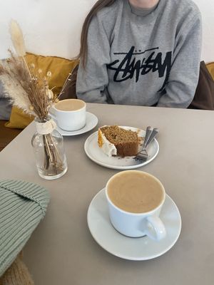 Flat whites & orange+cardamon loaf  at Plant Base in Berlin