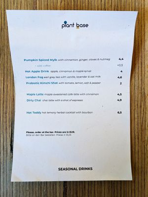 Menu page at Plant Base at Plant Base in Berlin