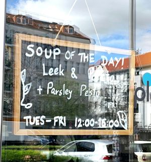 Leek and potato + parsley pesto at Plant Base in Berlin