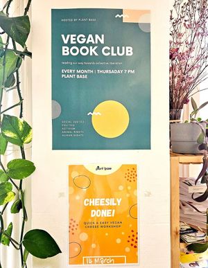 Posters in the restaurant at Plant Base in Berlin