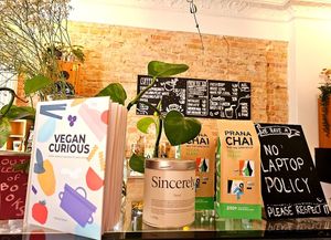 No laptop policy (seemingly wasn't enforced when we were in there) at Plant Base in Berlin