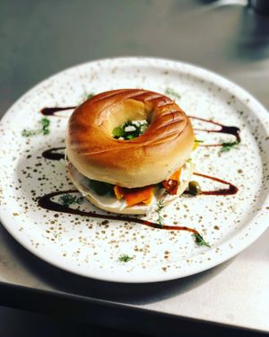 Cream cheese salmon bagel at Plant Base in Berlin