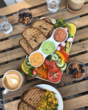 Breakfast plate 🌈🌈 at Plant Base in Berlin