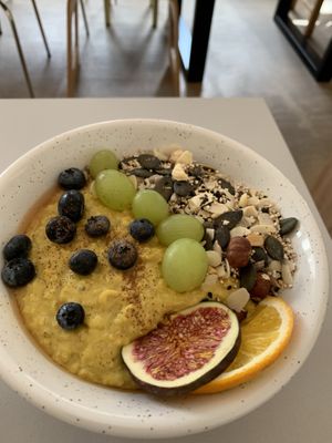 Golden milk oatmeal.   Yummy at Plant Base in Berlin