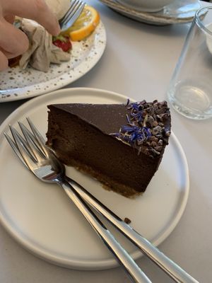 Detail of chocolate cake at Plant Base in Berlin