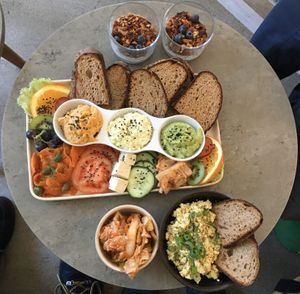 Breakfast platter for two plus extra kimchi at Plant Base in Berlin