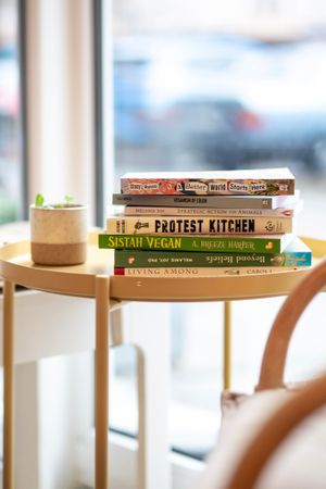 some of the books offered at Plant Base in Berlin