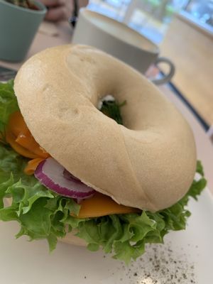 Carrot lox bagel at Plant Base in Berlin