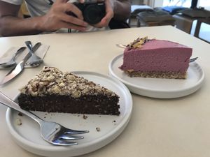 Raspberry and “Ferrero” cake! Don’t miss the raspberry!! Well...-both are great ☺️😋 at Plant Base in Berlin
