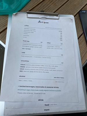 Drinks menu  at Plant Base in Berlin