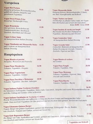 Vegan menu, not on website at Indiana in Worb