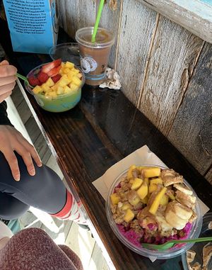 Pitaya with vegan granola, mango, banana, and peanut butter!! at Playa Bowls in Brighton