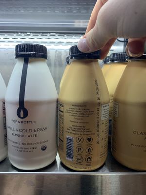 Back of the bottled options  at Playa Bowls in Brighton