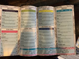 Menu at Playa Bowls in Brighton