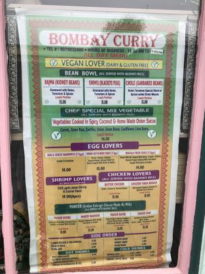 Menu  at Bombay Curry in Skagway