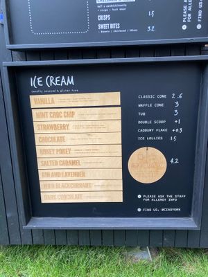 Ice cream menu including two vegan choices at Ciao in York
