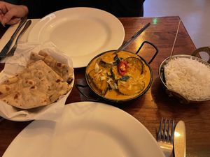 Baigan ka Salan with steamed rice and Tandoori Roti  at Konkan in Dublin
