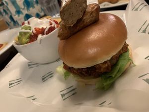 Festive bean burger and nachos  at The Ram Inn in Burnley