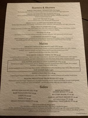 Vegan and vegetarian menu  at The Ram Inn in Burnley