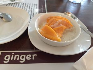 dessert mango sticky rice  at Ginger Restaurant in Kuwait City