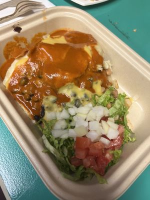 Sopapilla with black beans & red quinoa mix  at Vegos in Albuquerque