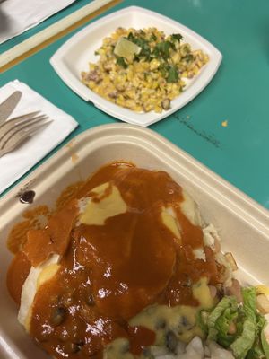 The elotes in the background. Served slightly cold. This was a unique version but also probably my FAVORITE ever!!   at Vegos in Albuquerque