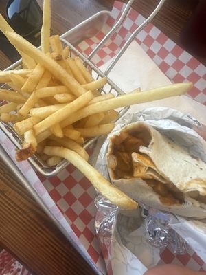 Cheezy Beans and Papas (potatoes) little burrito  at Vegos in Albuquerque