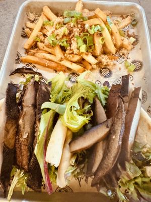 Portobello Flatbread Hummus Wrap w/ Garlic Ginger Fries  at Wicked Barley Brewing Company in Jacksonville