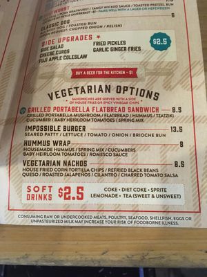Veg menu at Wicked Barley Brewing Company in Jacksonville