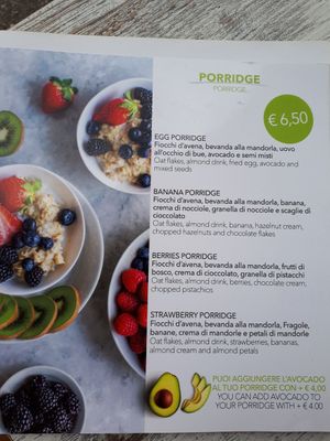 Porridge menu at TINKA BAR & BISTROT in Nago-torbole