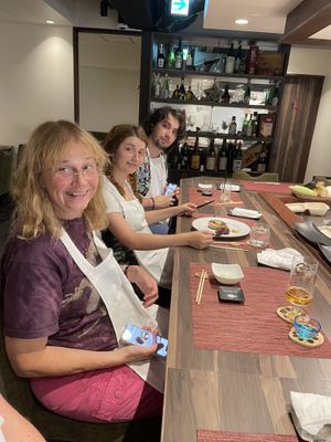Eating at the counter  at Yasaiya Teppanyaki Vegetables in Tokyo