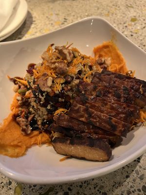 Roasted roots bowl with tempeh  at Piecasso in Stowe