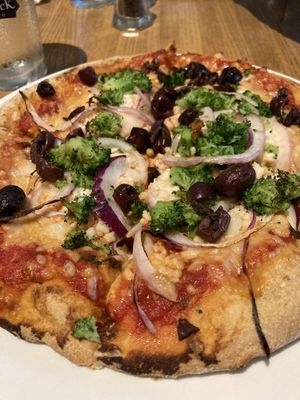 Vegan and gluten free pizza with customized toppings  at Piecasso in Stowe