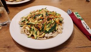 Crispy noodles with tofu and vegetables at Dobro Jutro Vietnam - Good morning Vietnam in Ljubljana