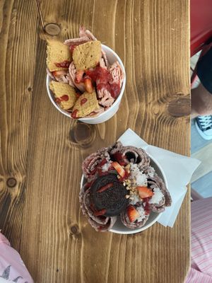  Top is strawberry shortcake / bottom is oreo  at Ice Rolls in Rhodes
