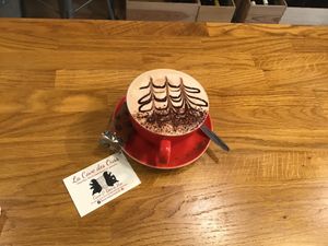 Vegan dark chocolate moccacinos and hot chocolates! We have choice of almond or soy milk, our dark chocolate syrup is dairy free and our coffee is organic and locally roasted!  at La Cave des Ours  in Aix-en-provence