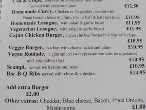 Menu September 2021. Just one vegan option at The Ship Inn in Pwllheli