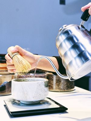 Organic raw hot matcha at MYLK LAB by Genki in Dubai