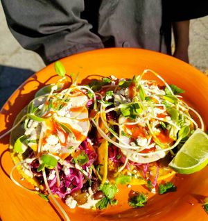 Taco Tuesday special - barramundi, salmon, or house-smoked jackfruit  at Durango Natural Foods in Durango