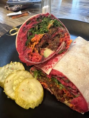Beet hummus wrap   at Mon Vert Cafe in Woodstock